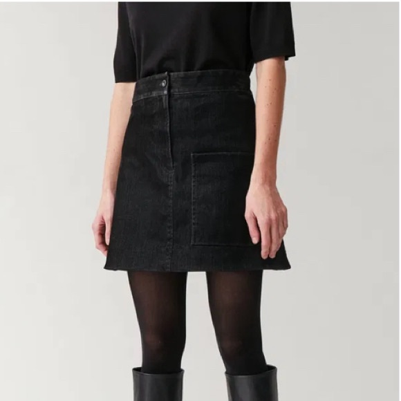 Cos Black Velvet Denim Mini Skirt With Adjustable Waist, sz 12 - Picture 1 of 8